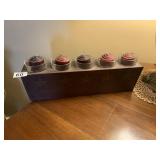 WOODEN CANDLE HOLDER WITH CANDLES 5" X 15"