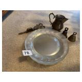 BRASS BELLS AND OTHER ITEMS, GLASS PLATES