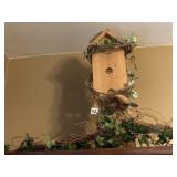 WOODEN FAUX BIRD HOUSE AND ARTIFICIAL IVY
