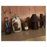 CANDLE HOLDERS, PAINTED JAR, ETC.