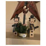 WOODEN SNOWMAN CANDLE HOLDER AND OTHER WOODEN