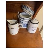 CREAMER AND SUGAR, BLUE AND WITH JAR WITH