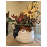 CROCK WITH ARTIFICIAL FLOWERS