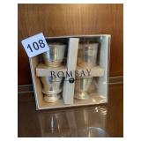 BOMBAY CANDLE HOLDERS AND CANDLES, APPROX EACH
