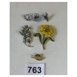 GROUP OF PINS SILVER TONE FLOWER SPRAY GOLD TONE