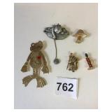 GROUP OF PINS FROG RHINESTONE CANDLE MUSHROOM