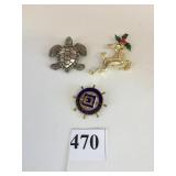QUEEN ELIZABETH 2 PIN REINDEER AND TURTLE PINS