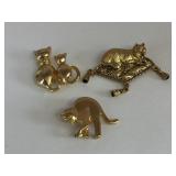 THREE GOLD TONE CAT PINS