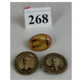 TWO ANTIQUE VINTAGE ROUND PORTRAIT PINS AND