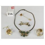 GREEN RHINESTONE NECKLACE AND EARRING SET ROSE