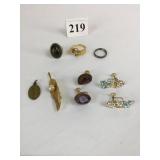 RHINESTONE EARRINGS SCREW BACKS FEATHER AND PEARL