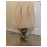 BRASS LAMP WITH SHADE, 32" TALL