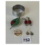 ALUMINUM BANGLE BRACELET-STAINED GLASS LADY BUG