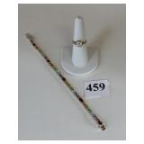 SILVER 925 MULTI COLOR STONE BRACELET RING SIZE
