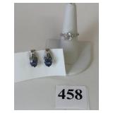 BLUE STONE EARRINGS RING SIZE 7