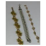 THREE BRACELETS DOUBLE STRAND DAISIES GOLD TONE