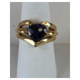 14K GOLD MY BRAND RING SIZE 8 TRILLION CUT DARK