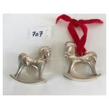 TWO STERLING SILVER HORSE ORNAMENTS DATED 1973