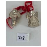 TWO STERLING SILVER ANGEL ORNAMENTS WITH RED