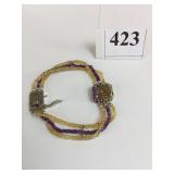 SILVER 925 TRIPLE STRAND BEADED BRACELET PURPLE
