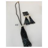 UNBRANDED BLACK BEADED NECKLACE 26" WITH 6"