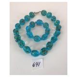 CHUNKY BLUE GLASS BEAD NECKLACE AND BRACELET SET