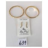 THE EAR PIN BY OROGEM TWO GOLD TONE BANGLE