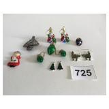 GROUP OF CHRISTMAS EARRINGS PINS CAT BUG TREE MR.
