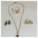 GOLD TONE PENDANT NECKLACE TWO PAIR EARRINGS
