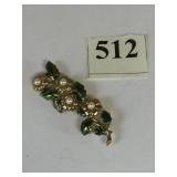 BEREBI GOLD TONE ENAMEL PIN WITH PEARL CENTER