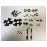 GROUP OF EARRINGS HOOPS SILVER TONE BALLS LEATHER