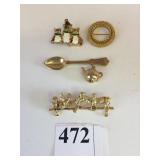 BIRD BAR PIN SPOON AND TEA KETTLE PIN CIRCLE PIN