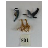 ENAMEL BIRD AND GOOSE PIN DOUBLE GIRAFFE PIN