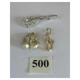 RHINESTONE MANDOLIN PIN LEAF PIN RHINESTONE GOLD