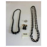 BEADED NECKLACES BLACK SMALL OVAL RHINESTONE PIN