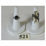 TWO RINGS SILVER 925 ROUND STONES SIZE 6.5 AND