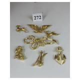 GROUP OF TRIFARI GOLD TONE PINS EAGLE DOG ANCHOR