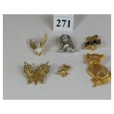 GROUP OF MONET PINS DOG BEE CAT BUTTERFLY AND