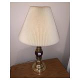 BRASS LAMP AND SHADE, 28" TALL