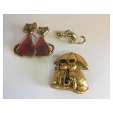 THREE GOLD TONE METAL CAT PINS