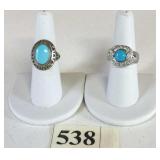 TWO SILVER 925 RINGS WITH BLUE STONES BOTH SIZE 7