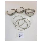 GROUP OF SILVER TONE BRACELETS BANGLE CUFF SW