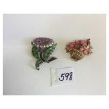 TWO VINTAGE FLOWER PINS