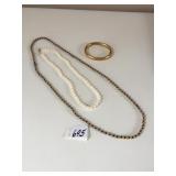 PEARL NECKLACE BRUSHED GOLD FINISH MONOGRAMMED