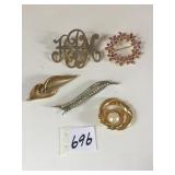 GROUP OF PINS PINK RHINESTONE MISSING STONES