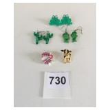 PINK RHINESTONE BUG PIN GLASS CACTUS EARRINGS