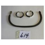 SILVER 925 HOOP EARRINGS WITH BLACK STONES SILVER