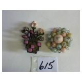 TWO PINS FLOWERPOT WITH FLOWERS AND BEADED PIN