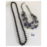 SILVER TONE TRIPLE STRAND BEADED NECKLACE