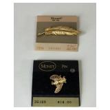 TWO GOLD TONE MONET PINS BEE AND FEATHER